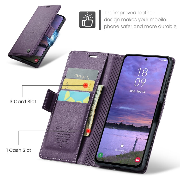 For Samsung Galaxy S25+ 5G CaseMe 023 Butterfly Buckle Litchi Texture RFID Anti-theft Leather Phone Case(Purple)
