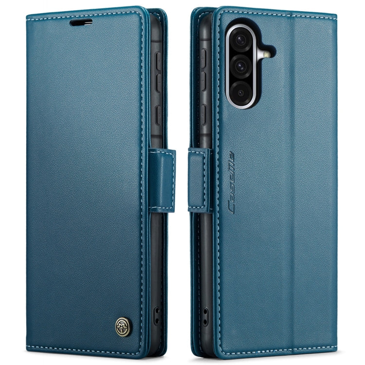 Pour Samsung Galaxy A36 Étui en cuir avec texture litchi, boucle papillon, anti-vol RFID CaseMe 023 (bleu)