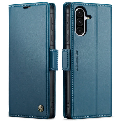 Pour Samsung Galaxy A36 Étui en cuir avec texture litchi, boucle papillon, anti-vol RFID CaseMe 023 (bleu)