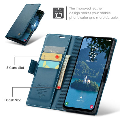 Pour Samsung Galaxy A36 Étui en cuir avec texture litchi, boucle papillon, anti-vol RFID CaseMe 023 (bleu)