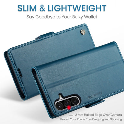 Pour Samsung Galaxy A36 Étui en cuir avec texture litchi, boucle papillon, anti-vol RFID CaseMe 023 (bleu)