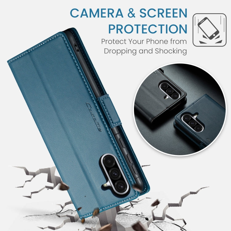 Pour Samsung Galaxy A36 Étui en cuir avec texture litchi, boucle papillon, anti-vol RFID CaseMe 023 (bleu)