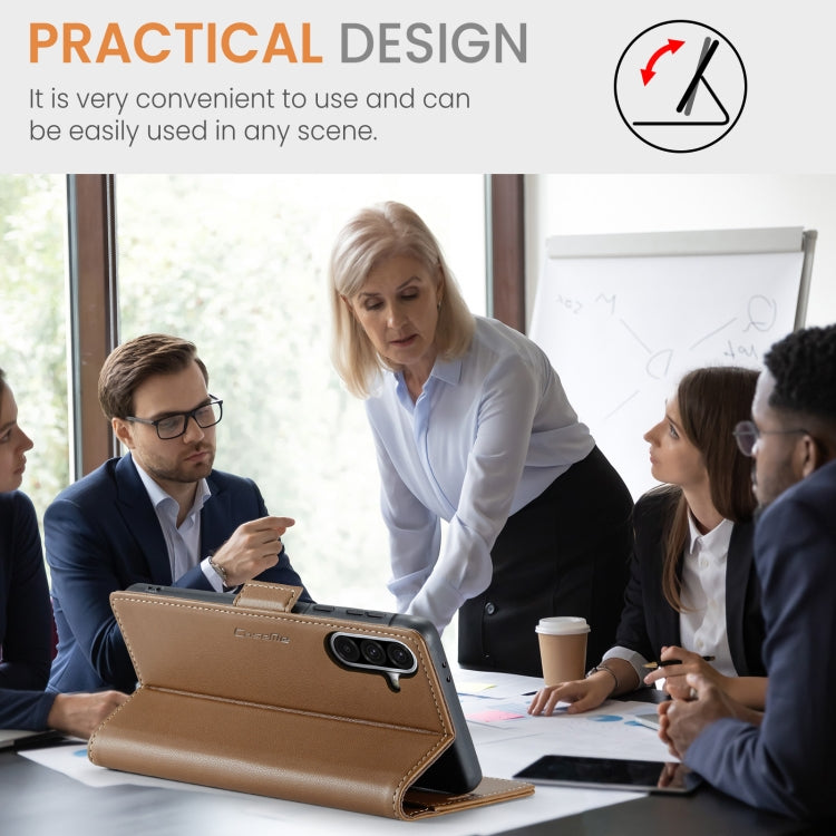 For Samsung Galaxy A36 CaseMe 023 Butterfly Buckle Litchi Texture RFID Anti-theft Leather Phone Case(Brown)