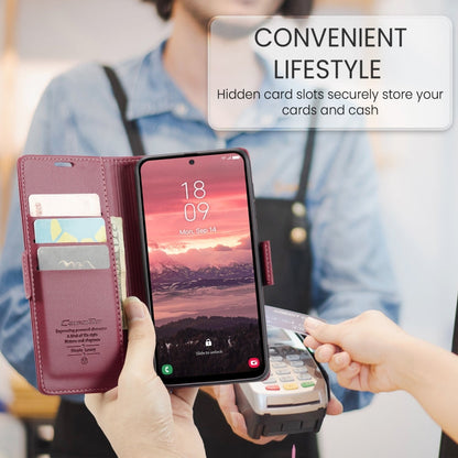 For Galaxy A56 5G CaseMe 023 Butterfly Buckle Litchi Texture RFID Anti-theft Leather Phone Case(Red)