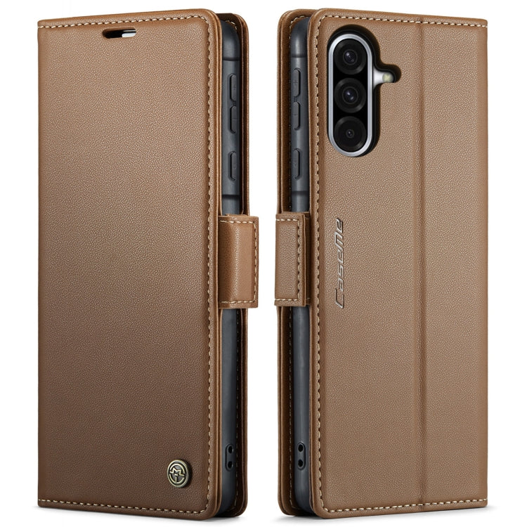 For Galaxy A56 5G CaseMe 023 Butterfly Buckle Litchi Texture RFID Anti-theft Leather Phone Case(Brown)