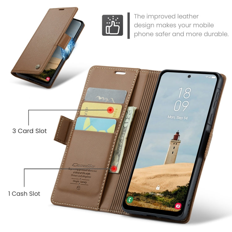For Galaxy A56 5G CaseMe 023 Butterfly Buckle Litchi Texture RFID Anti-theft Leather Phone Case(Brown)