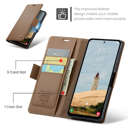 For Galaxy A56 5G CaseMe 023 Butterfly Buckle Litchi Texture RFID Anti-theft Leather Phone Case(Brown)