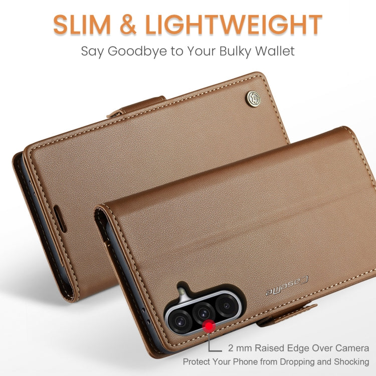 For Galaxy A56 5G CaseMe 023 Butterfly Buckle Litchi Texture RFID Anti-theft Leather Phone Case(Brown)