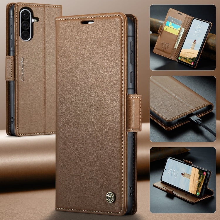 For Galaxy A56 5G CaseMe 023 Butterfly Buckle Litchi Texture RFID Anti-theft Leather Phone Case(Brown)