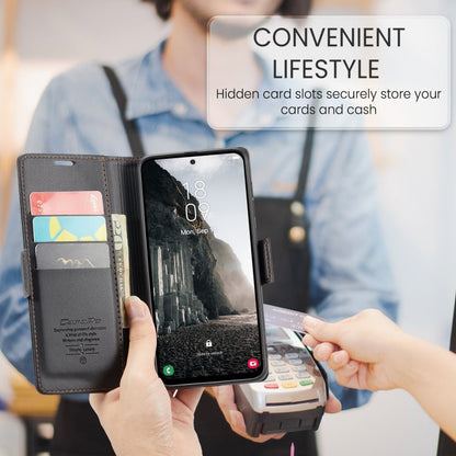 For Samsung Galaxy A56 CaseMe 023 Butterfly Buckle Litchi Texture RFID Anti-theft Leather Phone Case(Black)