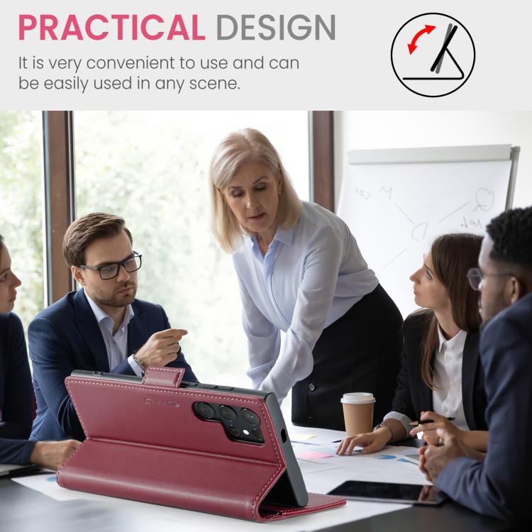 For Samsung Galaxy S25 Ultra 5G CaseMe 023 Butterfly Buckle Litchi Texture RFID Anti-theft Leather Phone Case(Red)