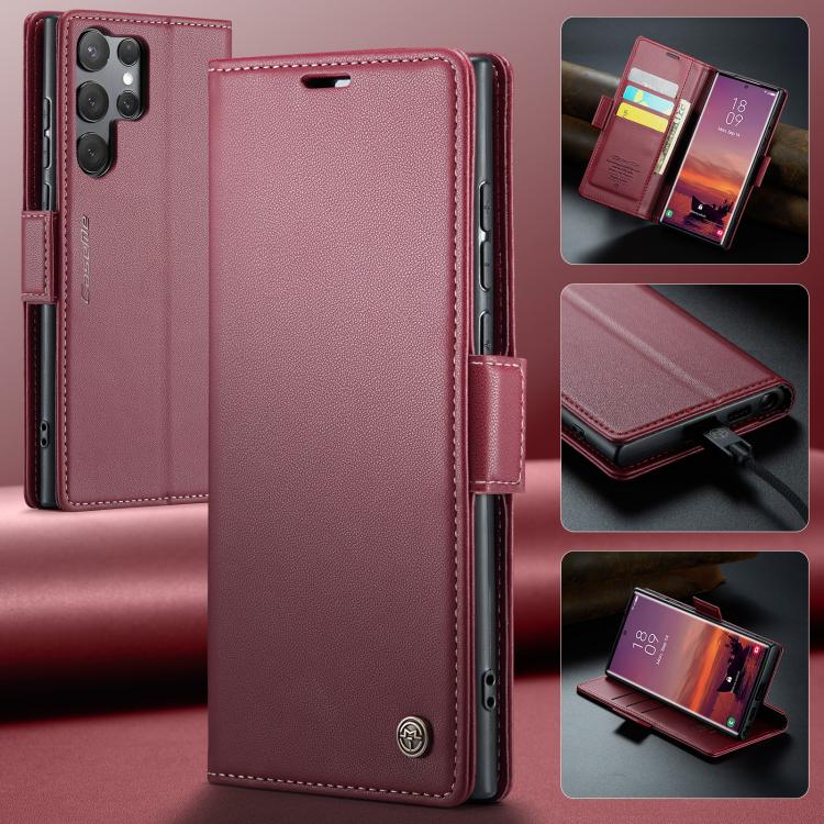 For Samsung Galaxy S25 Ultra 5G CaseMe 023 Butterfly Buckle Litchi Texture RFID Anti-theft Leather Phone Case(Red)