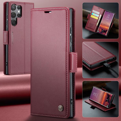 For Samsung Galaxy S25 Ultra 5G CaseMe 023 Butterfly Buckle Litchi Texture RFID Anti-theft Leather Phone Case(Red)
