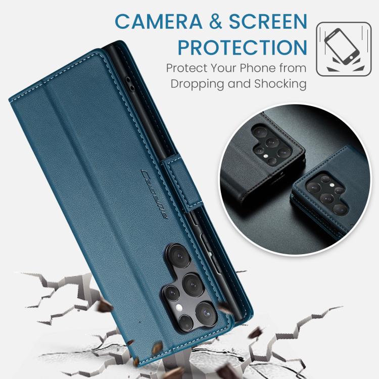 For Galaxy S25 Ultra 5G CaseMe 023 Butterfly Buckle Litchi Texture RFID Anti-theft Leather Phone Case(Blue)