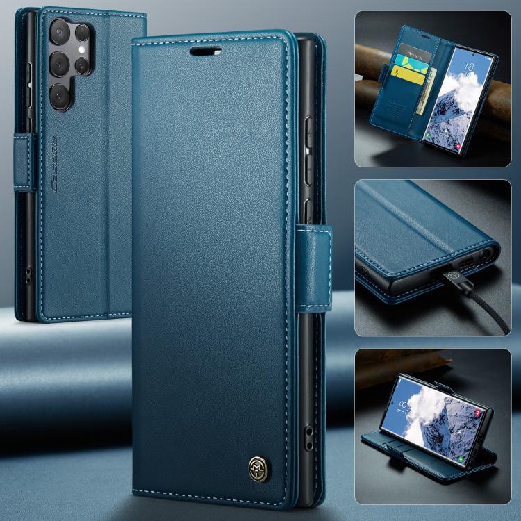 For Galaxy S25 Ultra 5G CaseMe 023 Butterfly Buckle Litchi Texture RFID Anti-theft Leather Phone Case(Blue)