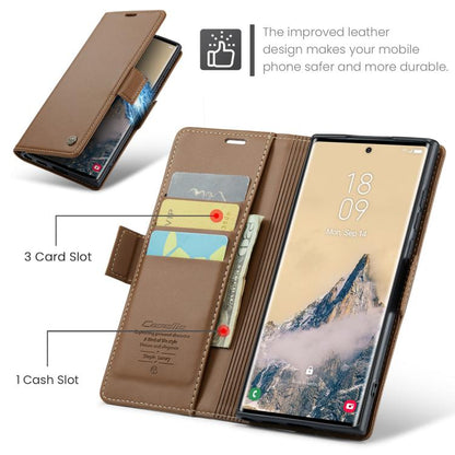 For Samsung Galaxy S25 Ultra 5G CaseMe 023 Butterfly Buckle Litchi Texture RFID Anti-theft Leather Phone Case(Brown)