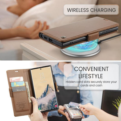 For Samsung Galaxy S25 Ultra 5G CaseMe 023 Butterfly Buckle Litchi Texture RFID Anti-theft Leather Phone Case(Brown)
