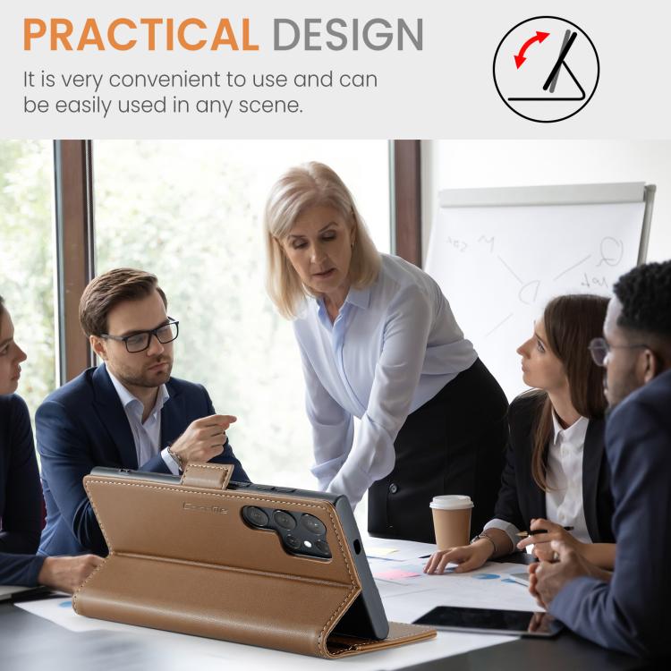 For Samsung Galaxy S25 Ultra 5G CaseMe 023 Butterfly Buckle Litchi Texture RFID Anti-theft Leather Phone Case(Brown)