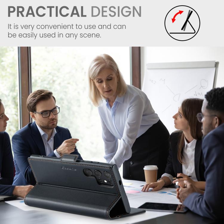 For Samsung Galaxy S25 Ultra 5G CaseMe 023 Butterfly Buckle Litchi Texture RFID Anti-theft Leather Phone Case(Black)