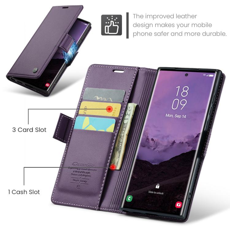 For Samsung Galaxy S25 Ultra 5G CaseMe 023 Butterfly Buckle Litchi Texture RFID Anti-theft Leather Phone Case(Purple)