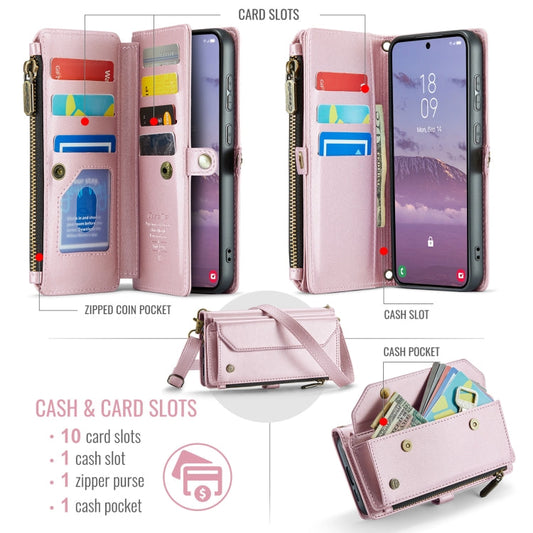For Samsung Galaxy S24 FE 5G CaseMe C36 Card Slots Zipper Wallet RFID Anti-theft Leather Phone Case(Pink)
