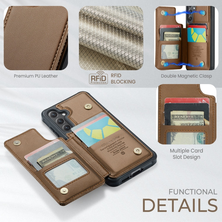 For Samsung Galaxy S24 FE 5G CaseMe C22 Card Slots Holder RFID Anti-theft Phone Case(Brown)