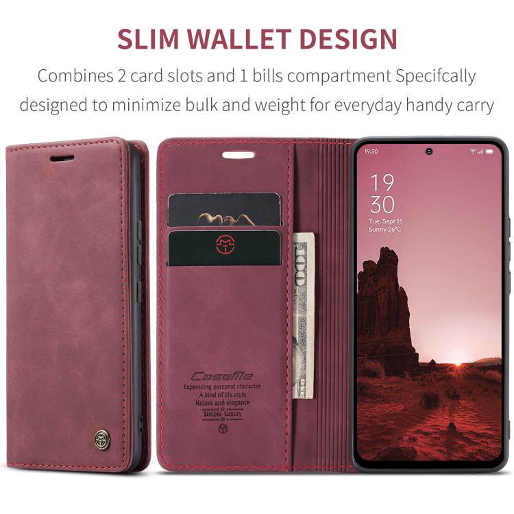 Pour OPPO Reno12 5G Étui de téléphone en cuir à rabat horizontal multifonctionnel CaseMe 013 (rouge)