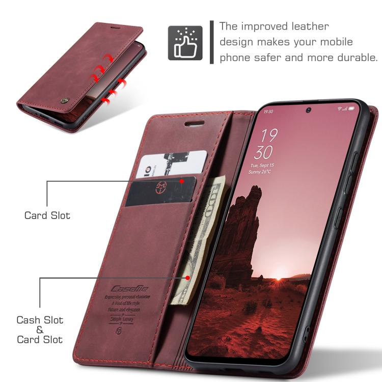 Pour OPPO Reno12 5G Étui de téléphone en cuir à rabat horizontal multifonctionnel CaseMe 013 (rouge)
