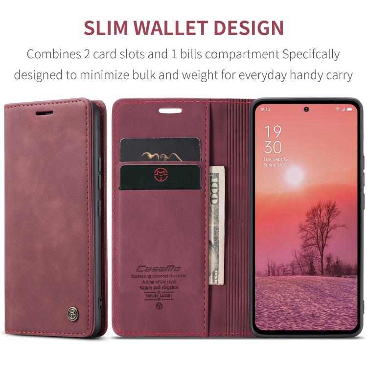 Pour OPPO Reno12 Pro 5G Global Étui de téléphone en cuir multifonctionnel à rabat horizontal CaseMe 013 (Rouge)