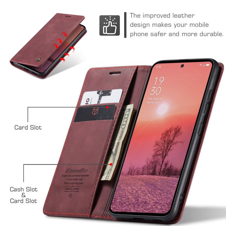 Pour OPPO Reno12 Pro 5G Global Étui de téléphone en cuir multifonctionnel à rabat horizontal CaseMe 013 (Rouge)