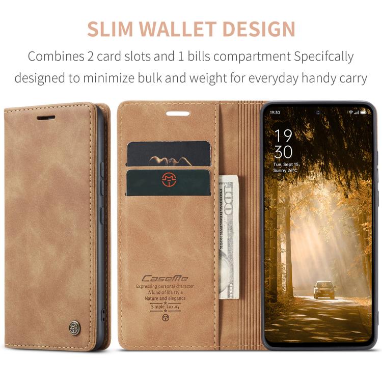 Pour OPPO Reno12 F /12 FS 5G Coque Téléphone en Cuir à Rabat Horizontal Multifonctionnel CaseMe 013 (Marron)