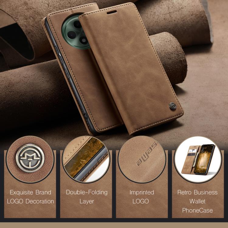Pour OPPO Reno12 F /12 FS 5G Coque Téléphone en Cuir à Rabat Horizontal Multifonctionnel CaseMe 013 (Marron)