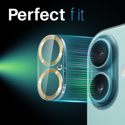 For iPhone 16 / 16 Plus NORTHJO Camera Lens Protector CD Veins 3D Tempered Glass Film(Gold)