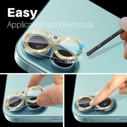 For iPhone 16 / 16 Plus NORTHJO Camera Lens Protector CD Veins 3D Tempered Glass Film(Gold)