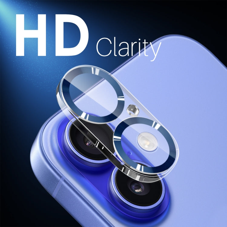 Pour iPhone 16 / 16 Plus Protecteur d'objectif d'appareil photo NORTHJO avec stries CD Film en verre trempé 3D (Bleu)