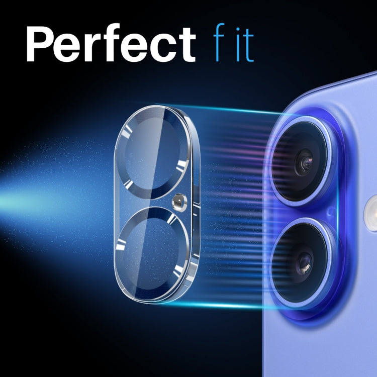 Pour iPhone 16 / 16 Plus Protecteur d'objectif d'appareil photo NORTHJO avec stries CD Film en verre trempé 3D (Bleu)