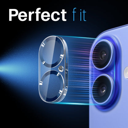 Pour iPhone 16 / 16 Plus Protecteur d'objectif d'appareil photo NORTHJO avec stries CD Film en verre trempé 3D (Bleu)
