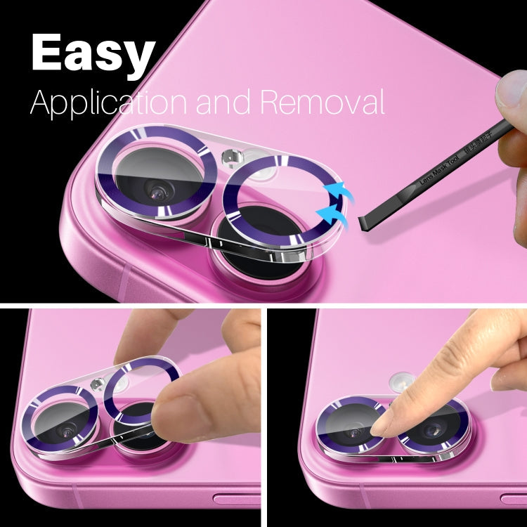 For iPhone 16 / 16 Plus NORTHJO Camera Lens Protector CD Veins 3D Tempered Glass Film(Purple)