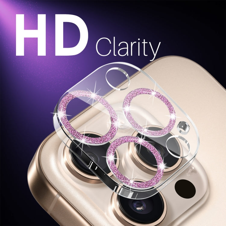 For iPhone 16 Pro / 16 Pro Max NORTHJO Camera Lens Protector Glitter Ring 3D Tempered Glass Film(Pink)