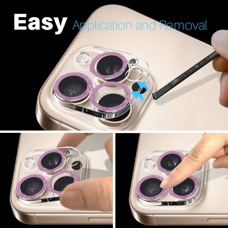 For iPhone 16 Pro / 16 Pro Max NORTHJO Camera Lens Protector Glitter Ring 3D Tempered Glass Film(Pink)