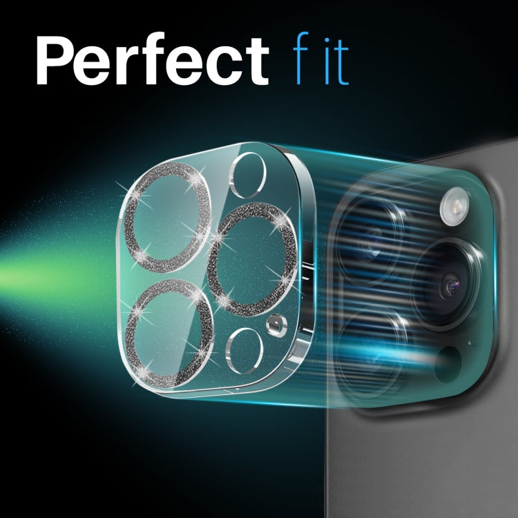 For iPhone 16 Pro / 16 Pro Max NORTHJO Camera Lens Protector Glitter Ring 3D Tempered Glass Film(Black)