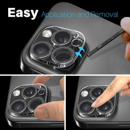 For iPhone 16 Pro / 16 Pro Max NORTHJO Camera Lens Protector Glitter Ring 3D Tempered Glass Film(Black)