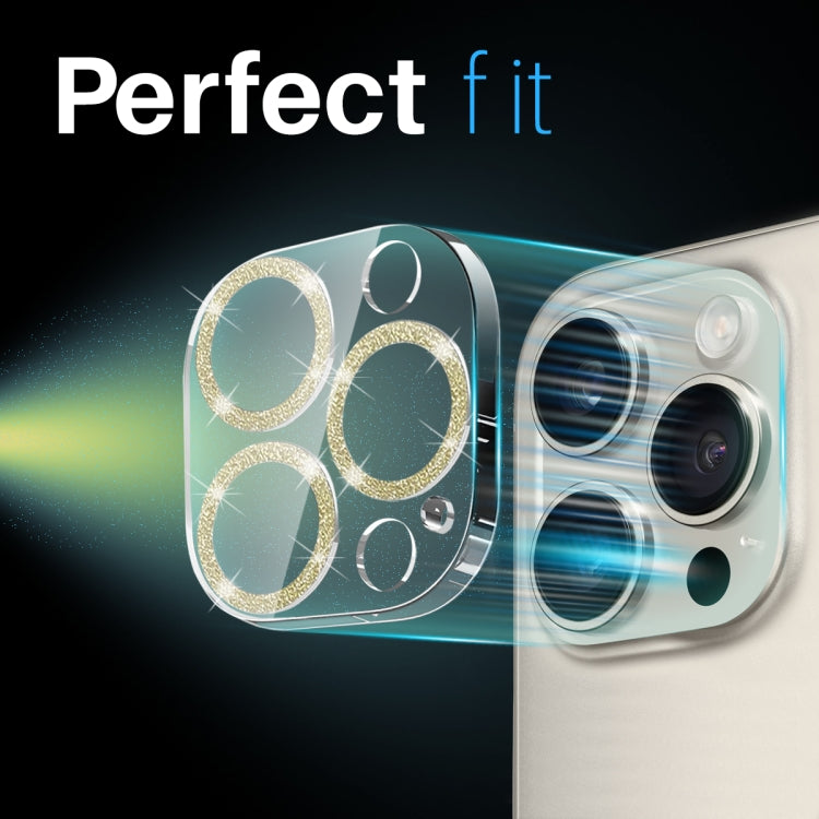 For iPhone 16 Pro / 16 Pro Max NORTHJO Camera Lens Protector Glitter Ring 3D Tempered Glass Film(Gold)
