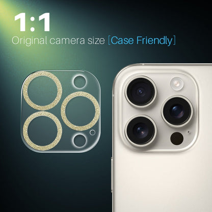 For iPhone 16 Pro / 16 Pro Max NORTHJO Camera Lens Protector Glitter Ring 3D Tempered Glass Film(Gold)