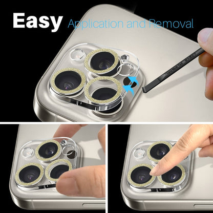 For iPhone 16 Pro / 16 Pro Max NORTHJO Camera Lens Protector Glitter Ring 3D Tempered Glass Film(Gold)