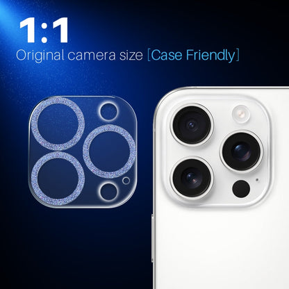 For iPhone 16 Pro / 16 Pro Max NORTHJO Camera Lens Protector Glitter Ring 3D Tempered Glass Film(Blue)