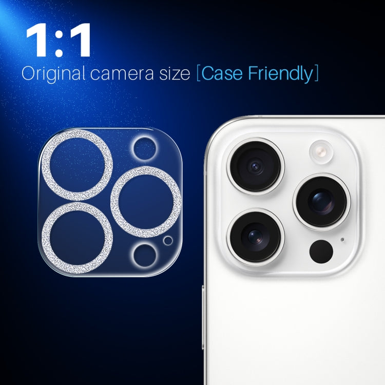 For iPhone 16 Pro / 16 Pro Max NORTHJO Camera Lens Protector Glitter Ring 3D Tempered Glass Film(Silver)
