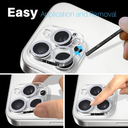 For iPhone 16 Pro / 16 Pro Max NORTHJO Camera Lens Protector Glitter Ring 3D Tempered Glass Film(Silver)