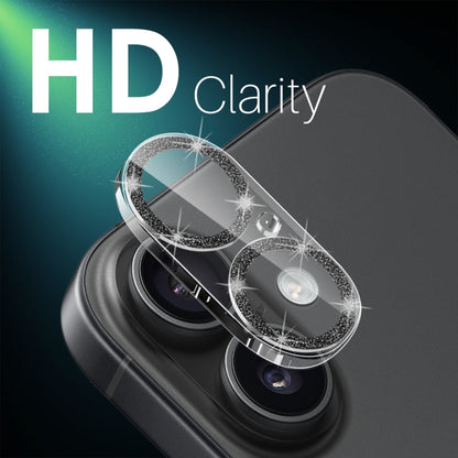 For iPhone 16 / 16 Plus NORTHJO Camera Lens Protector Glitter Ring 3D Tempered Glass Film(Black)