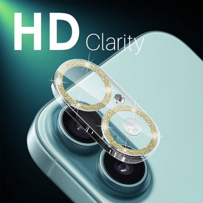 For iPhone 16 / 16 Plus NORTHJO Camera Lens Protector Glitter Ring 3D Tempered Glass Film(Gold)